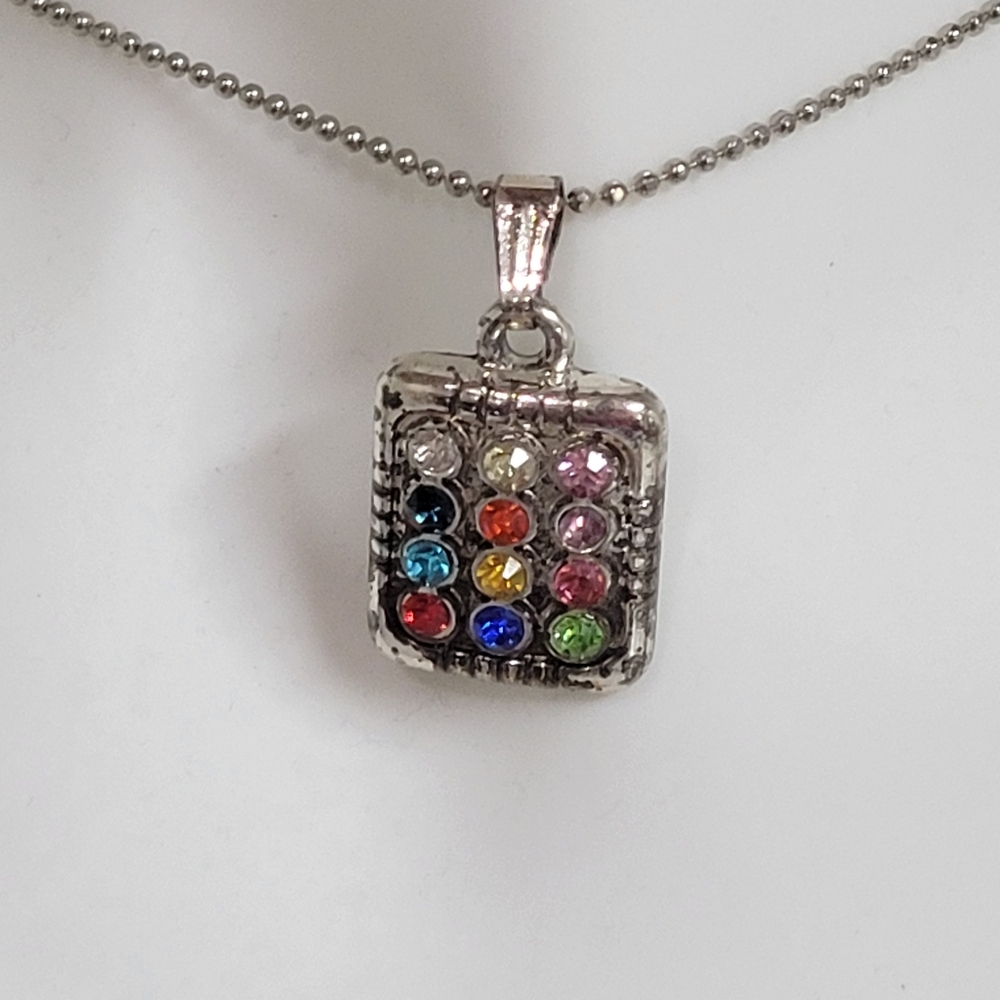 True VINTAGE Multicolor Gemstone Pendant Necklace QUAlity Costume - Picture 3 of 7